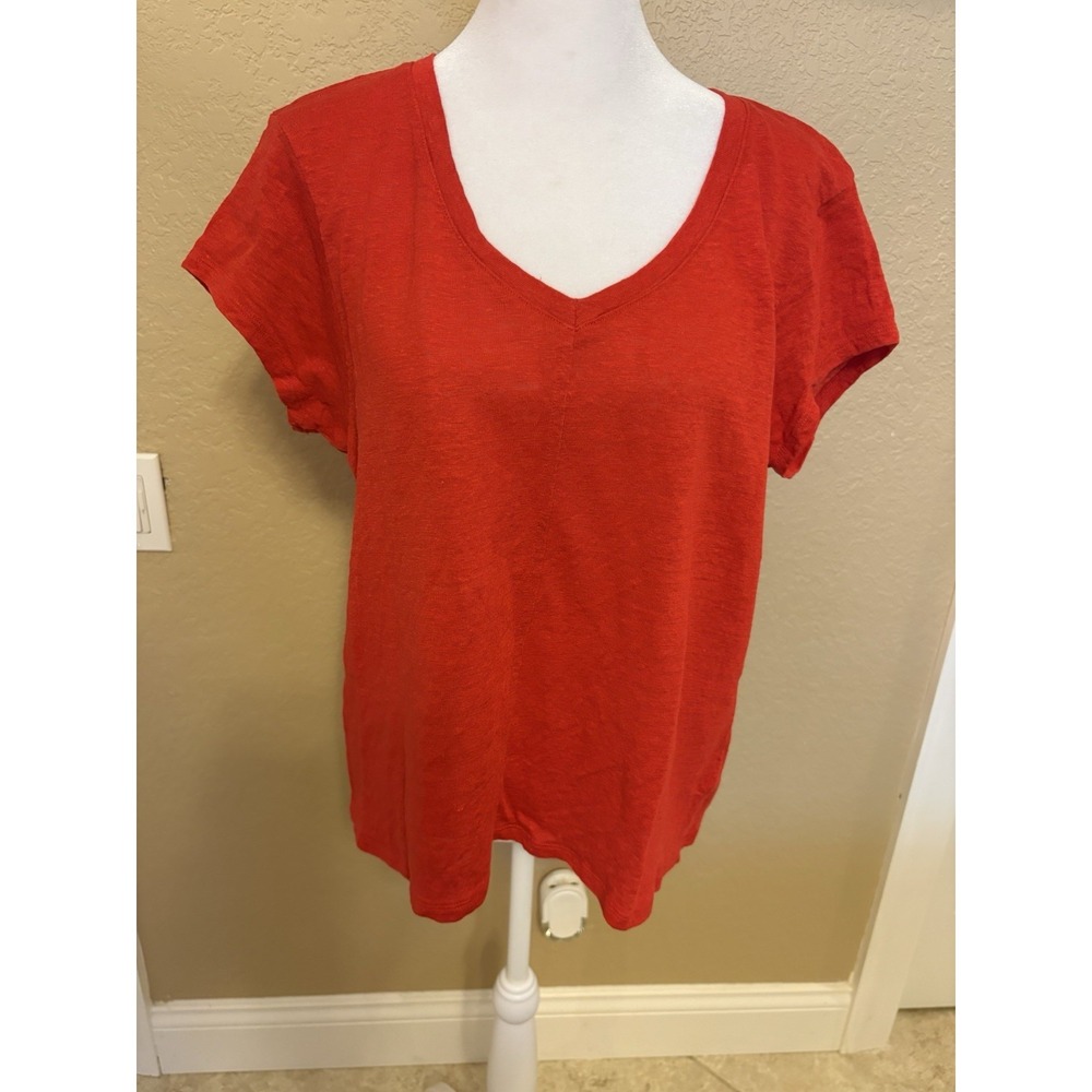 Sigrid Olsen 100% Linen Tee, Vibrant Red, XL